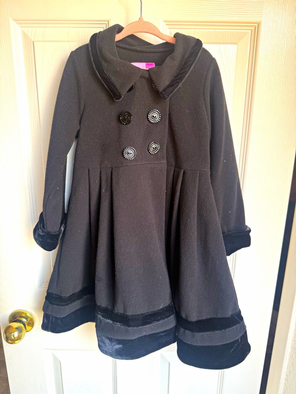 Good Lad Girls Black Pea Coat Button Front Long Sleeve Collared Fleece 4T
